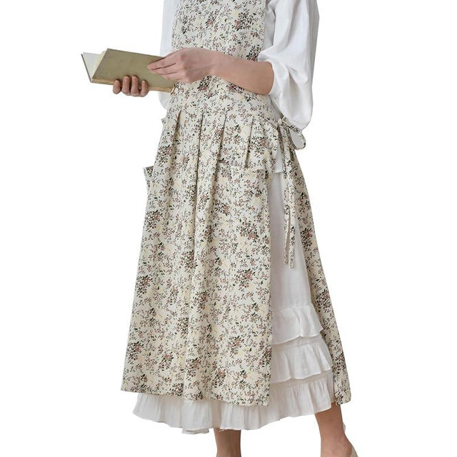Hawholm Japanese apron Women-Cross Back Apron for Women with Pockets, Pinafore Aprons, Womens Cotton Linen Apron