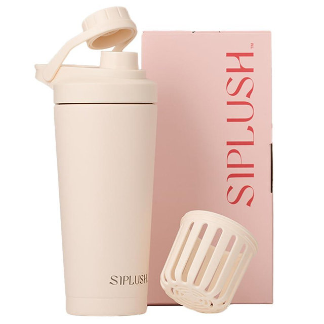 SIPLUSH Paradise Shaker Bottle for Women 24 oz - Stainless Steel Smoothie & Pre Workout Shaker Cup | Leak-Proof, Quiet Agitator, No Blender Ball | Creamy Pink