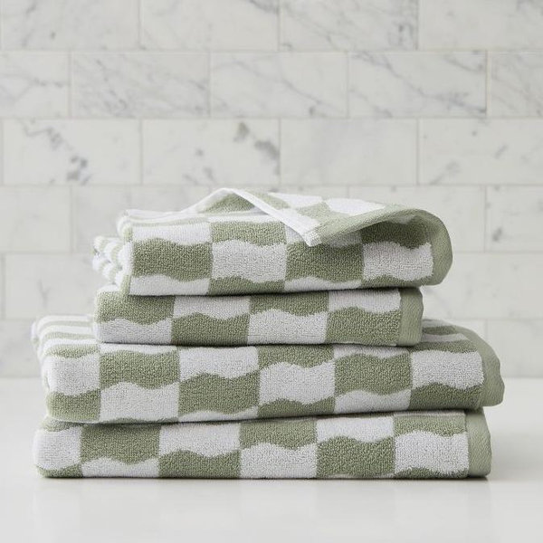 Wavy Blocks Hand Towel - Sage