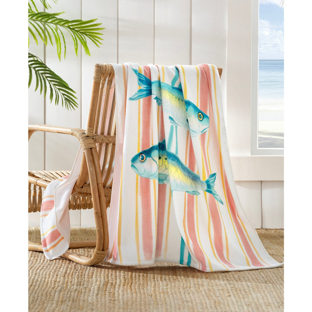 The Beach House Cotton Salty Sardines Printed Beach Towel, 38" x 70"