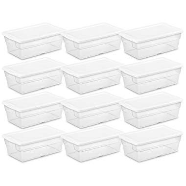 Sterilite 16428012 6 Quart/5.7 Liter Storage Box, White Lid with Clear Base (Pack of 12)