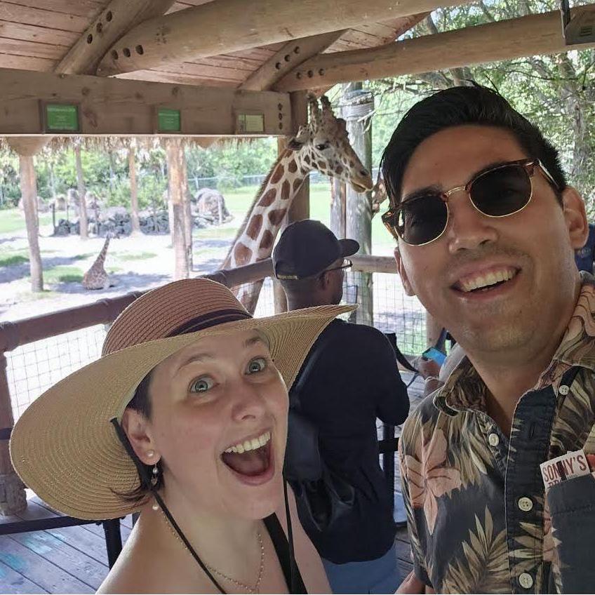 Hanging out with giraffes at the Jacksonville zoo for Kelsey's birthday