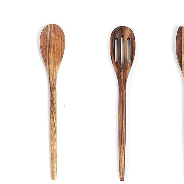 Ironwood Gourmet Acacia Wood Kitchen Utensil, Spatula, Slotted, Long and Regular Spoon, 4-Piece Set, Natural