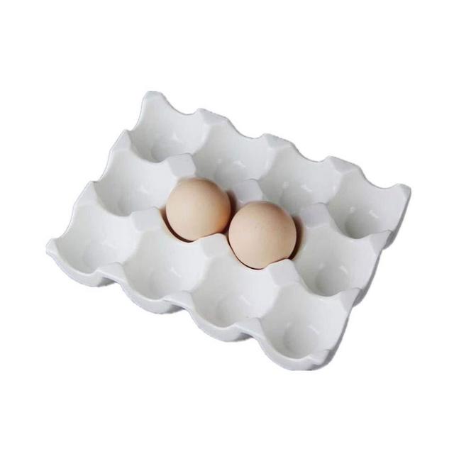 Leoyoubei Pretty Ceramic Egg Plate, Kitchen Restaurant Fridge Storage and Cookable Egg Porcelain Decorative Crate White (12 lattice egg holder)