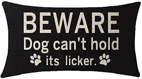 ITFRO Nice Dog Lover Gift to Girlfriend Paw Prints Beware Dog Cant Hold Its Licker Burlap Black Throw Pillow Case Cushion Cover Couch Sofa Decorative Rectangle 12x20 inches (Black)