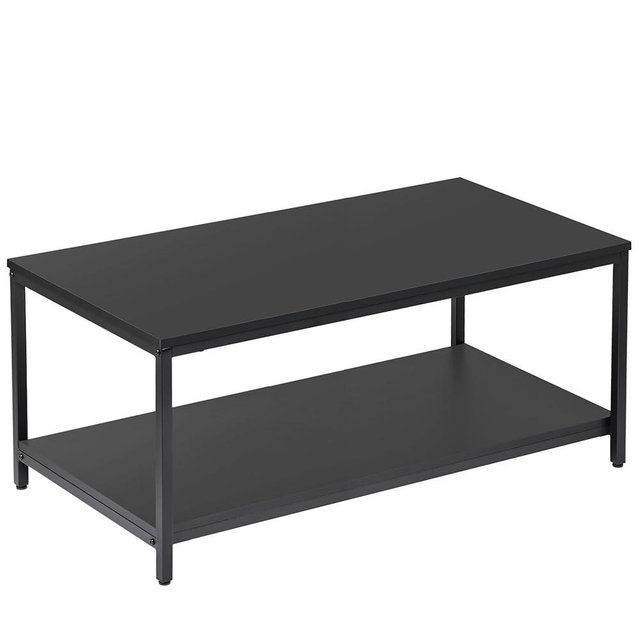 SUPER DEAL 2-Tier Coffee Table with Storage Shelf for Small Apartment Living Room, Rectangle Wood and Stable Metal TV Stand Side End Table, Black