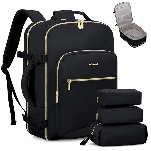 LOVEVOOK Travel Backpack Carry on Backpack, 40L Flight Approved Personal Item Travel Bag with 17 Inch Laptop Backpacks for Women&Men, Large Suitcase Backpacks With 3 Packing Cubes, Black-Black