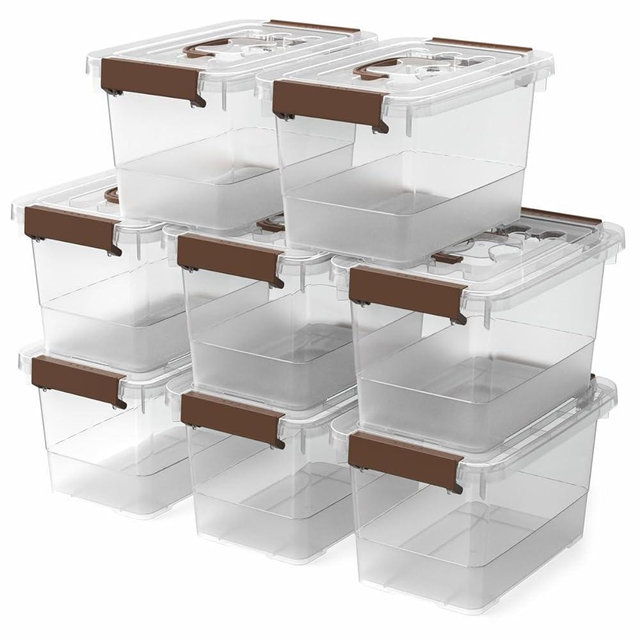 YYXB 8 Pack Plastic Storage Latch Bins, 4 Quart Clear Plastic Handle Box with Lids and Handle, Multi-Purpose