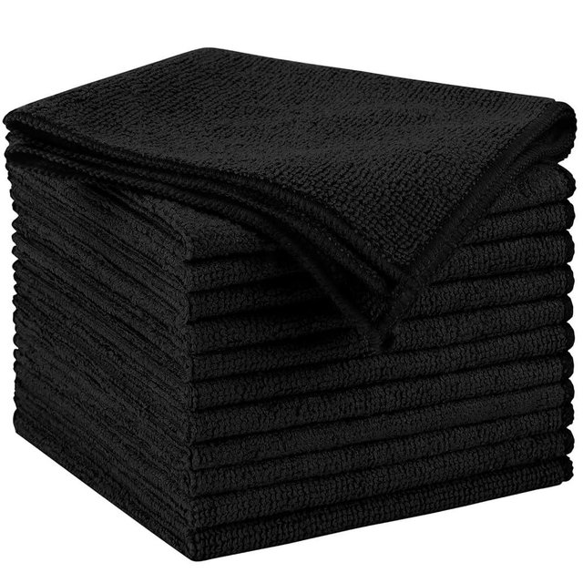 AIDEA Microfiber Cleaning Cloth Black 12PK, Microfiber Towels for Cars, Premium Car Cloths, Dusting Cloth Lint Free Cleaning Rags for SUVs, House, Kitchen, Window, Workshops,11.5×11.5"