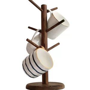Dorhors Mug Holder Tree,Coffee Cup Holder with 6 Hooks, Wood Mug Rack for Counter,Coffee Bar Accessories and Orgnizer Station(Brown)