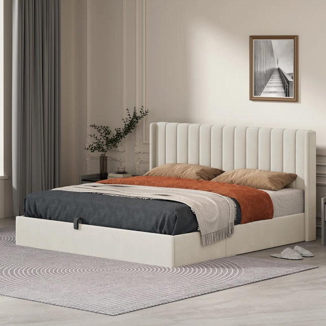 Latitude Run® Daizia Lift Up Storage Platform Bed, King, Cream