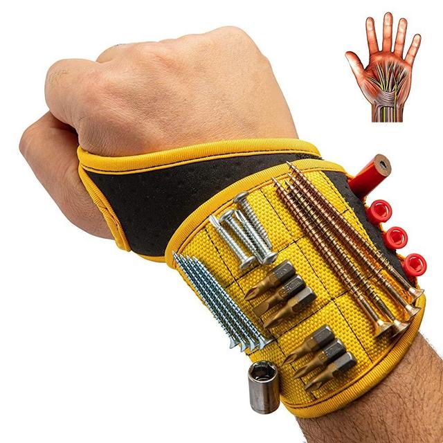 BinyaTools Magnetic Wristband With Super Strong Magnets Holds Screws, Nails, Drill Bit. Unique Wrist Support Design Cool Handy Gadget Gift for Fathers, Boyfriends, Handyman, Electrician, Contractor