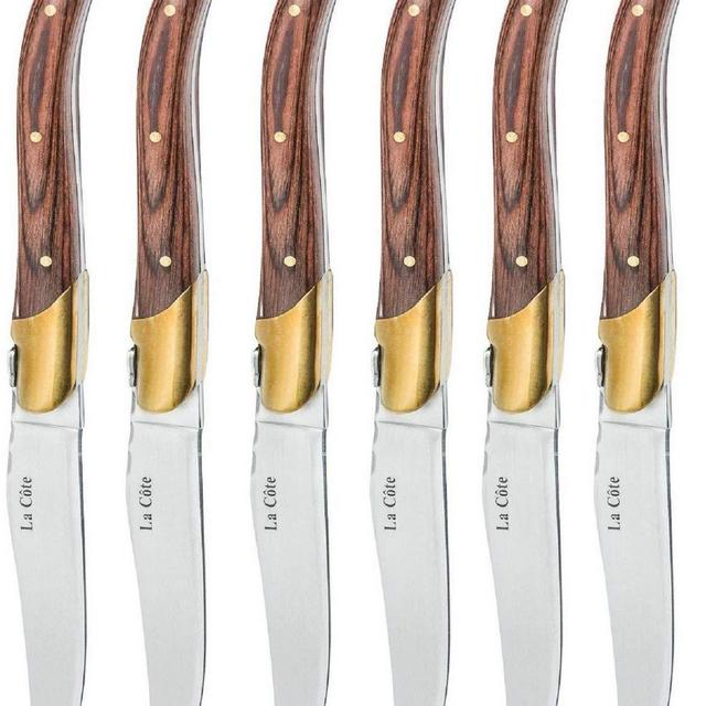 La Cote 6 Piece Pakka Wood Cupreous Steak Knives Set Japanese Stainless Steel Wood Handle In Gift Box (6 PC Cupreous Steak Knife Set )