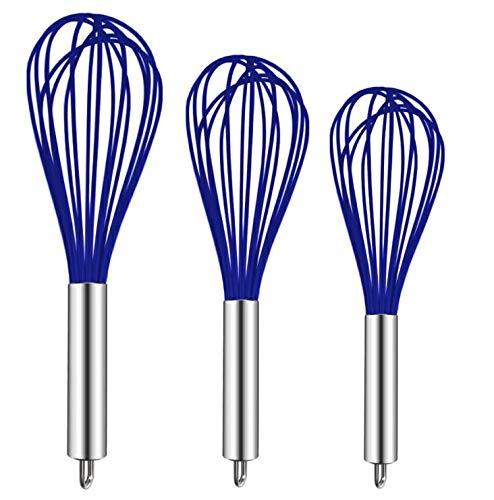 TEEVEA (Upgraded) 3 Pack Very Sturdy Kitchen Silicone Whisk Balloon Wire Whisk Set Egg Beater for Blending Whisking Beating Stirring Cooking Baking