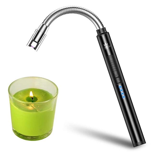 WestRiver Candle Lighter, USB Rechargeable Electric Arc Lighter with Safety Lock & Power Indicator, Portable Flameless Windproof Plasma Lighters with Long Flexible Neck & Aluminum Case (Elegant Black)