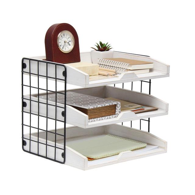 Elegant Designs Wood Desk Organizer in White Wash