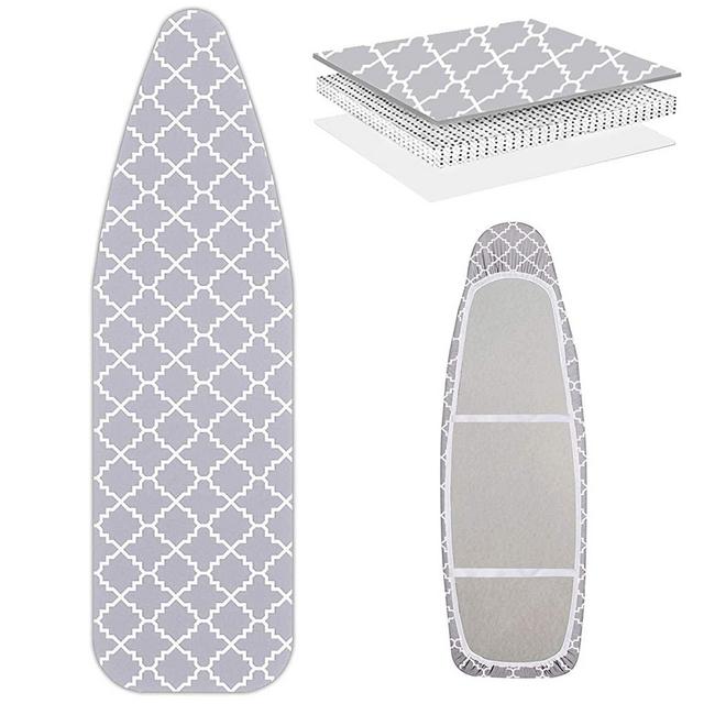 WISHOP Scorch Resistance Ironing Board Cover and Pad Resists Scorching and Staining with Elastic Edge Heavy Duty Thick Ironing Padding Standard Size 15"x54" Cotton Ironing Board Covers