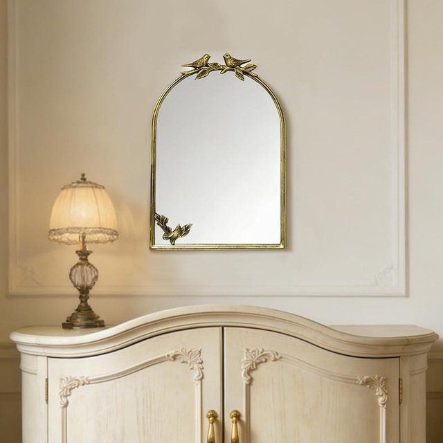 Oujchenghome Antique Baroque Vintage Vanity Mirror 22x15Inch, Gold with Ornate Antique Frame, Arched Vintage Wall Mirror for Living Room, Fireplace, Entryway