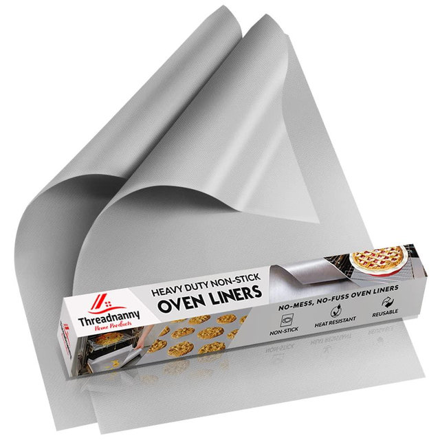 Silver 2 Pack Large Thick Heavy Duty Non Stick Teflon Oven Liners Mat, 17"x 25" BPA and PFOA Free, for bottom of Electric Oven Gas Oven Microwave Charcoal or Gas Grills