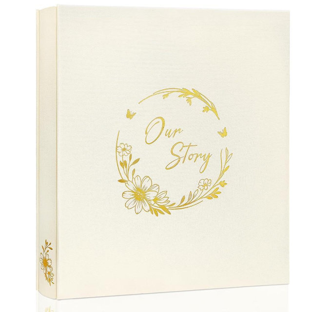 Our Story Wedding Photo Album 4x6 500Pockets 100 Page,excellent fabric cover with golden Floral Large Capacity for Family Anniversary Baby Vacation Couple Gifts by Kuword,Beige