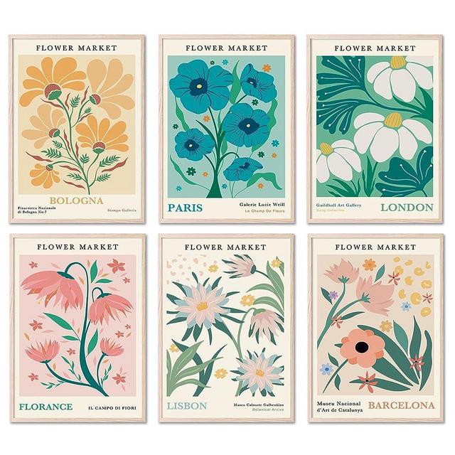 RETRART Flower Market Poster Set of 6, Flower Posters for Room Aesthetic 8x10 Inch Flower Market Canvas Art, Abstract Floral Wall Art & Modern Abstract Wall Art for Living Room Décor (Unframed)