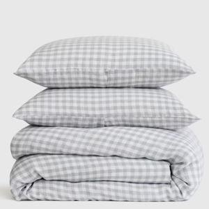 European Linen Gingham Duvet Cover Set in Blue Fog - West Elm