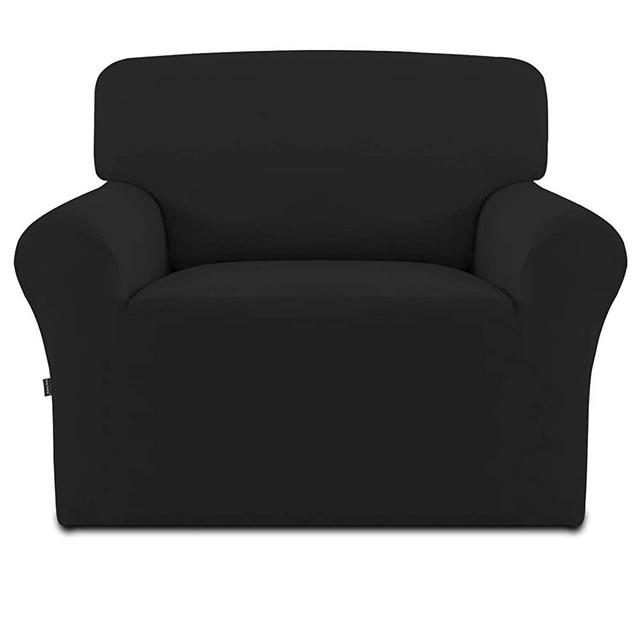 Easy-Going Fleece Stretch Sofa Slipcover – Spandex Non-Slip Soft Couch Sofa Cover, Washable Furniture Protector with Anti-Skid Foam and Elastic Bottom for Kids, Pets(Chair, Black)