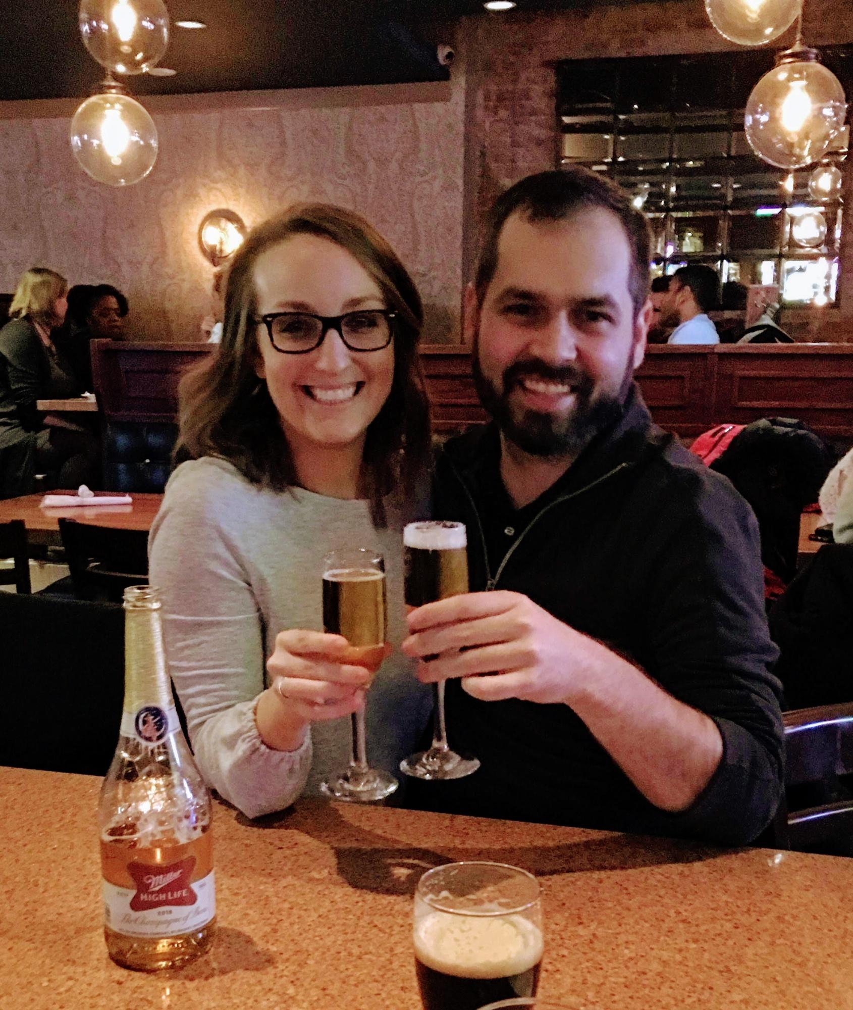 Celebrating Cassie’s successful PhD defense with some Miller High Life, the champagne of beers! March 2019