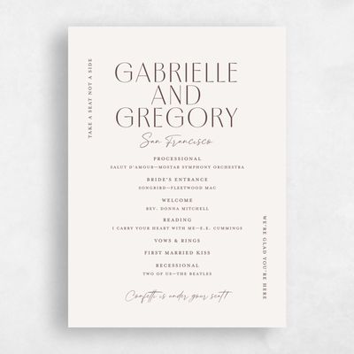 Light Oatmeal, Beige Wedding Program - Brooklyn