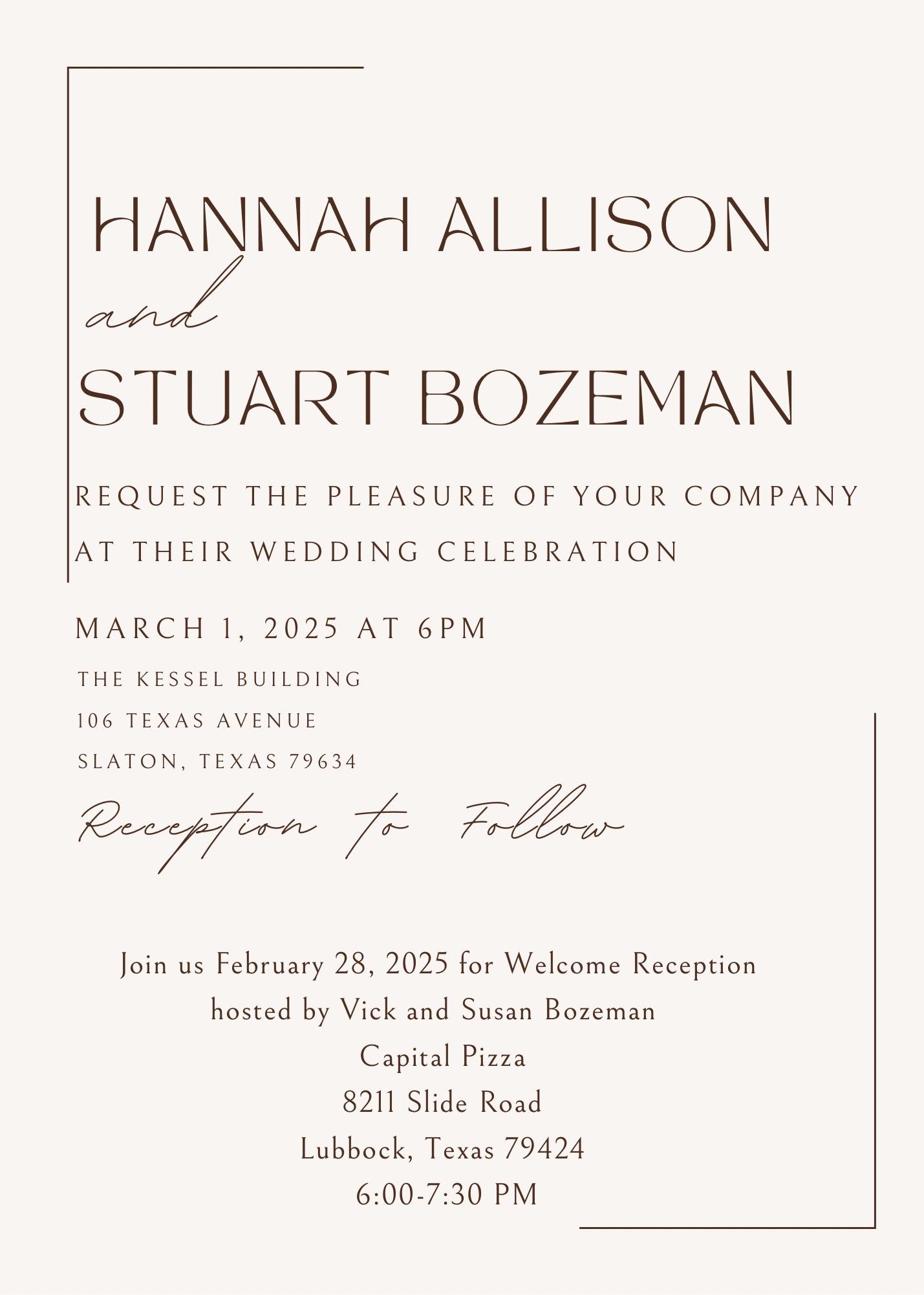 The Wedding Website of Hannah Allison and Stuart Bozeman