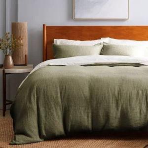 Organic Airy Gauze Duvet Cover | Quince in Olive