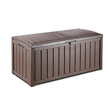 Keter Glenwood Plastic Deck Storage Container Box Outdoor Patio Furniture 101 Gal, Brown
