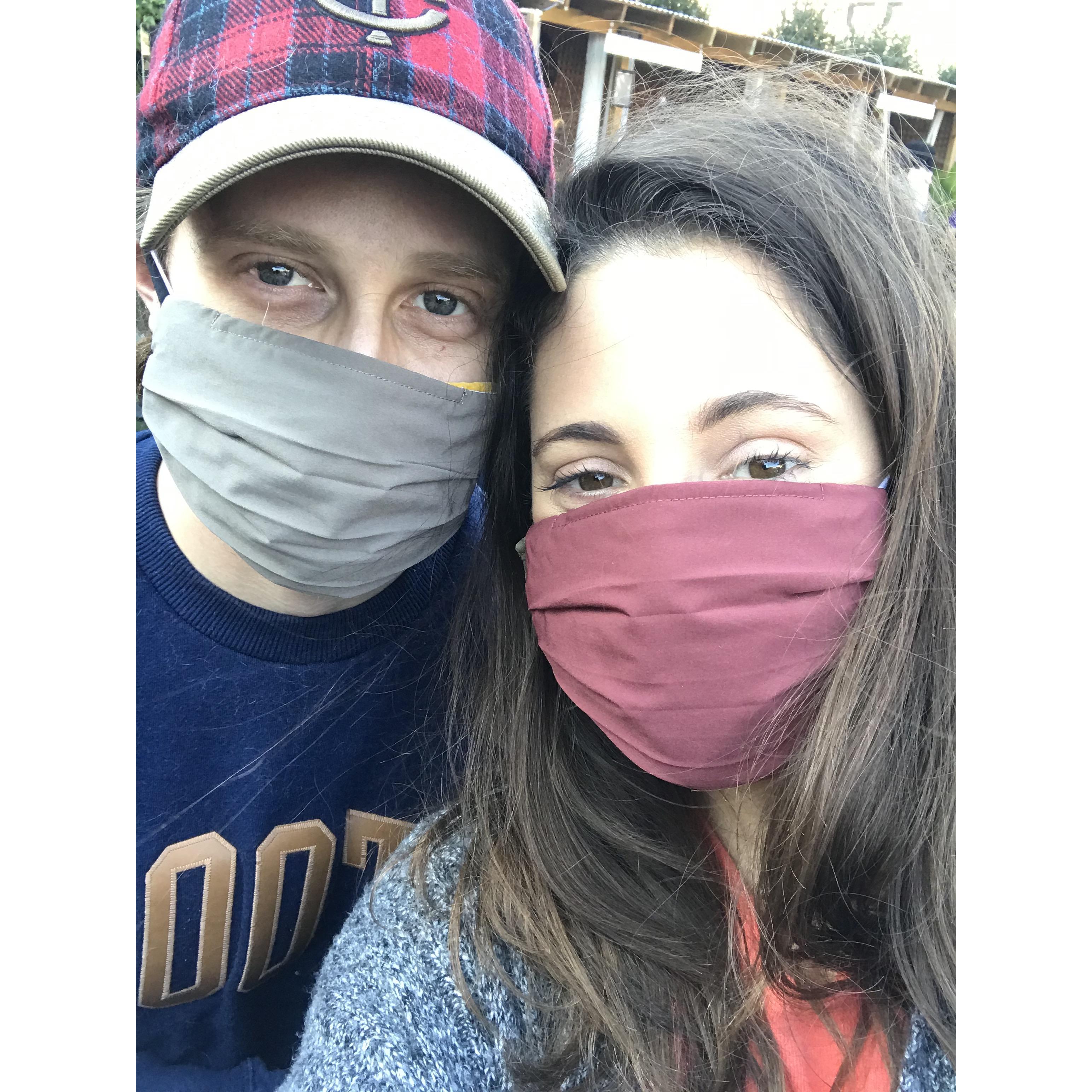 Masked up to buy our first real Christmas tree together.