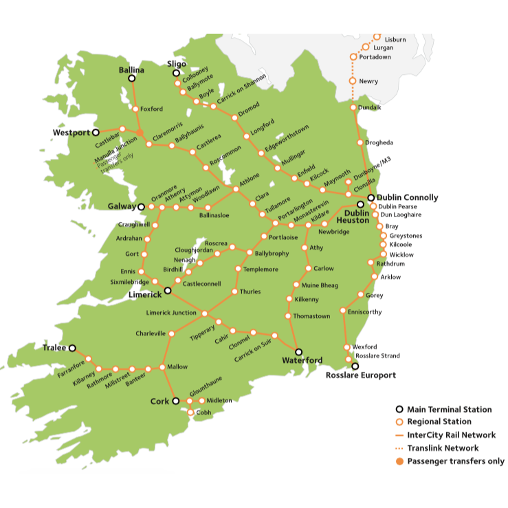 Irish Rail Station Map. Website posted under the Travel tab.