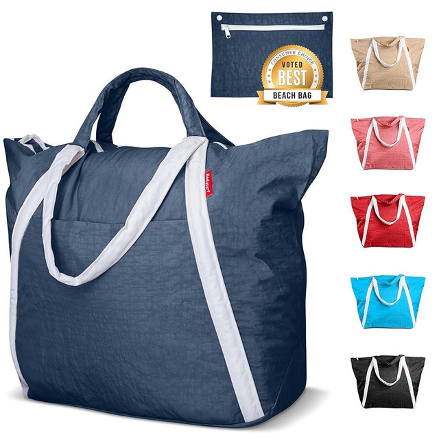 Bodysurf Beach Bags Waterproof Sandproof - Packable Foldable Nylon Zipper Tote Bag for Travel Lightweight, Pool, Boat, Cruise
