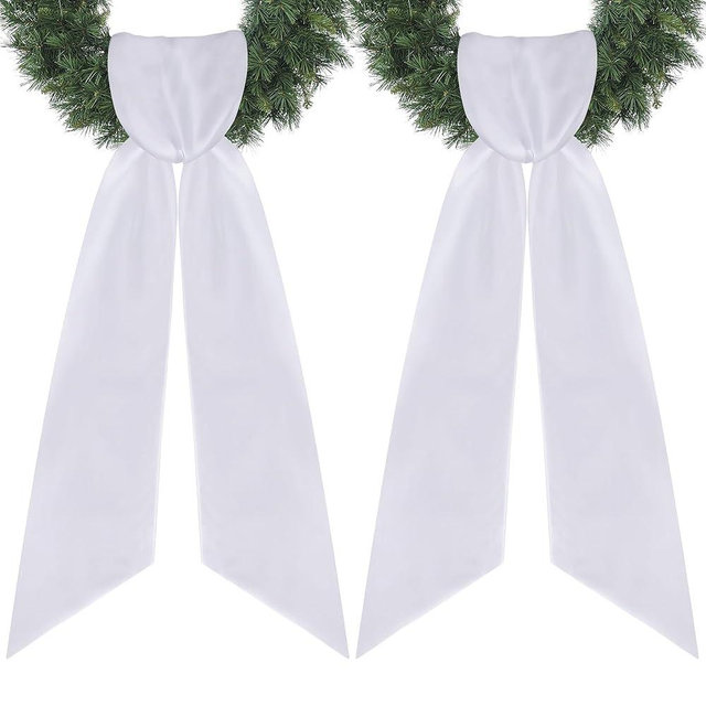 RunNico 4.5" W x 56.3" L Front Door Wreath Blank Sash, 2 Pack White Sash, Plain Embroidered Wreath Accessories for Christmas DIY Halloween Party Yard Wall Doorway Outdoors Decoration