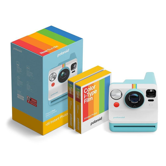 Polaroid Now 3rd Generation I-Type Instant Camera + Film Bundle - Now Artic Blue Camera + 16 Color Photos (6644)