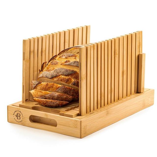Bread Slicer for Homemade Bread - Adjustable Width Bread Cutter for Cakes, Bagels, Loaves - Bamboo Bread Accessories Manual Cutting Guide and Crumb Tray - Kitchen Gadgets & Gifts (Knife Not Included)