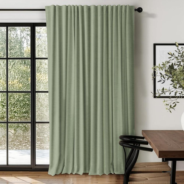 100% Blackout Shield Linen Blackout Curtains for Bedroom 96 Inches Long, Back Tab/Rod Pocket Living Room Drapes, Thermal Insulated Blackout Curtains 1 Panel Set, 100" W x 96" L, Sage