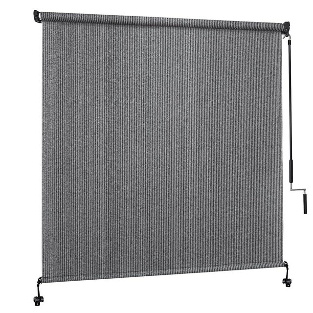 Outaro 7' W x 8' H Outdoor Roller Shades, Cordless Patio Roll Up Outdoor Blinds with 2 Poles & 1 Fabric, Exterior Sun Shade Cloth for Porch, Gazebo, Balcony, Pergola, Grey
