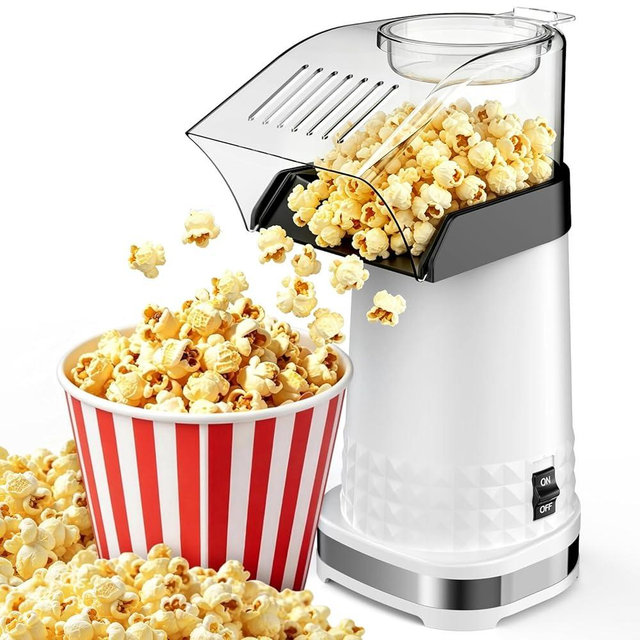 Quick & Easy Hot Air Popcorn Popper Maker with Measuring Cup + Melts Butter, 4.5 Quarts, Etl Certified, No Oil Electric Popcorn Machine with On/Off Switch for Family Movie Nights, Parties(White)
