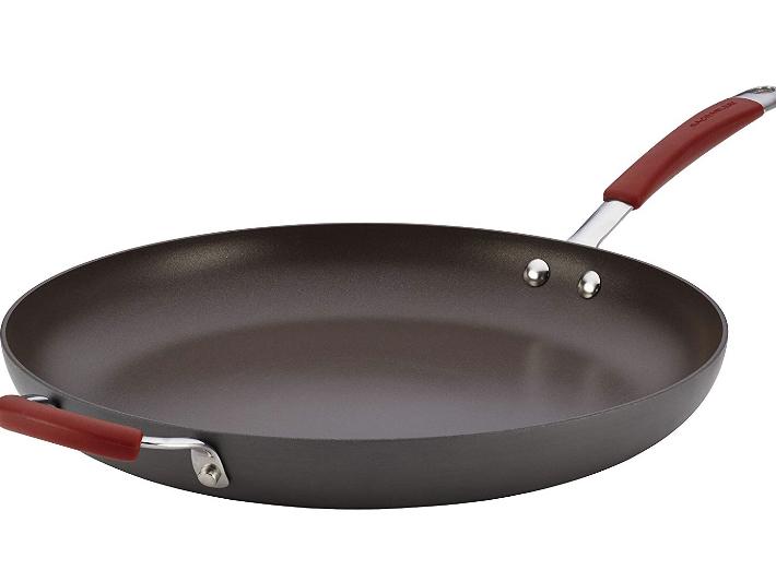 Rachael Ray Cucina Hard-Anodized Nonstick Skillet with Helper Handle, 14-Inch, Gray/Cranberry Red
