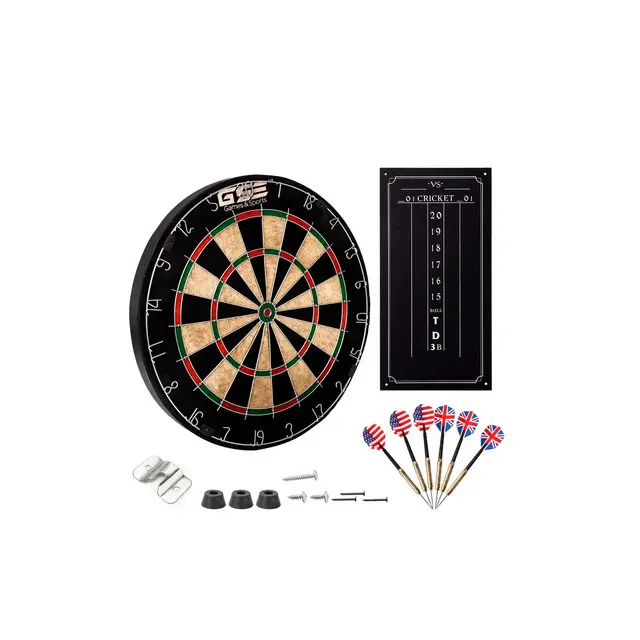 GSE 18" Pro Bristle/Sisal Dartboard Set with Six 17 Grams Steel Tip Darts & Dart Board Game Scoreboard