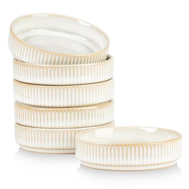 famiware Star Soy Sauce Dish Ceramic Dipping Bowls Set of 6, 4 oz Dip Sauce Cups/Bowls/Dishes/Plates, Small Individual Serving Bowl for Side Dishes, Ramekins, Dessert, Condiments - Cappuccino White