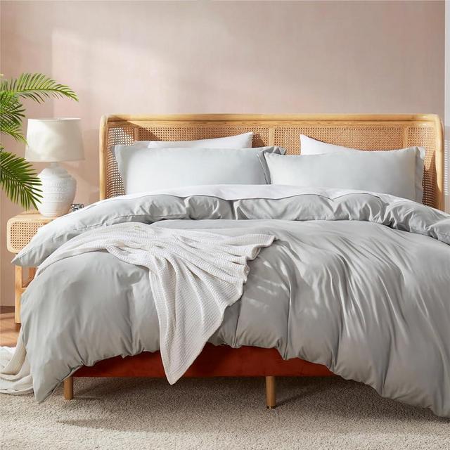 Nestl King Duvet Cover Set with Comforter Insert - Light Grey 4 Piece 104x90 Duvet Cover & 2 Pillow Shams with White Quilted Down Alternative Comforter, Ultra Soft, All Season