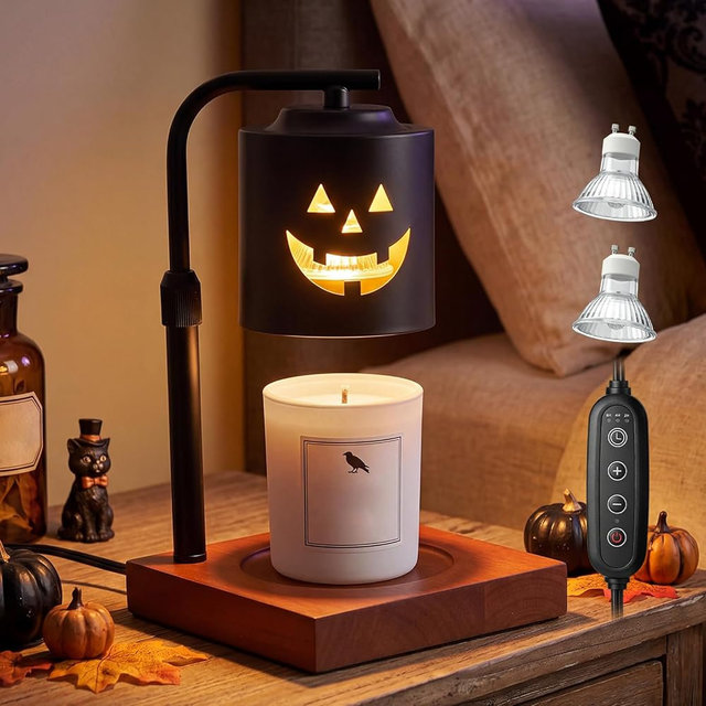 Woanger Halloween Candle Warmer Lamp with Timer, Adjustable Height Dimmable Pumpkin Lamp Warmer for Jar Candles, Electric Warming Light, Flameless Home Decor Wax Melter Lamps, Birthday Gifts