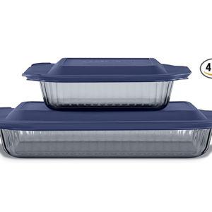 Pyrex Colors Tinted (4-PC Full Set) Glass Baking Dish with BPA-Free Lid, Oblong Bakeware Glass Pan For Casserole & Lasagna, Dishwasher, Freezer, Microwave and Pre-Heated Oven Safe, Smoke