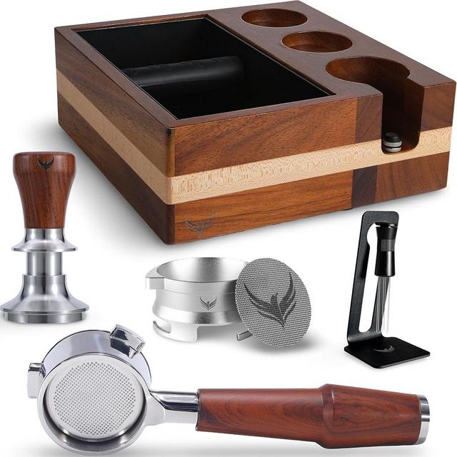 54mm Espresso Accessorries Kit for Breville KNODOS Auto Tamper, Bottomless Portafilter, Knock Box, Dosing Funnel Set & Magnetic WDT Tools Barista Essentials Kit