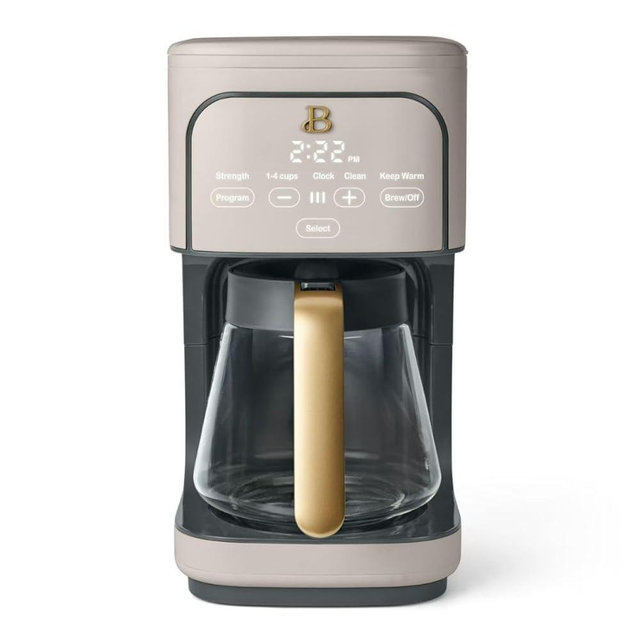 B - 12-Cup Programmable Coffee Maker with Touch Controls, Auto Brew Timer, Reusable Filter, Large Glass Carafe, Countertop Coffee Machine (Porcini Taupe)
