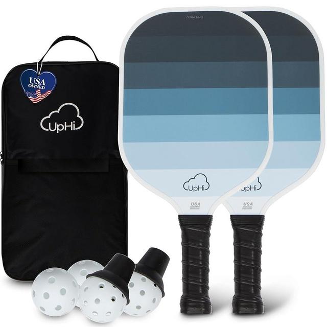 UpHi 2025 USAPA Pickleball Paddles Set of 2 - Carbon Fiber Pickleball Paddles with High Grit Textured Surface - 2 Outdoor Balls, 2 Indoor Balls, 2 Ball Retrievers, Waterproof Case